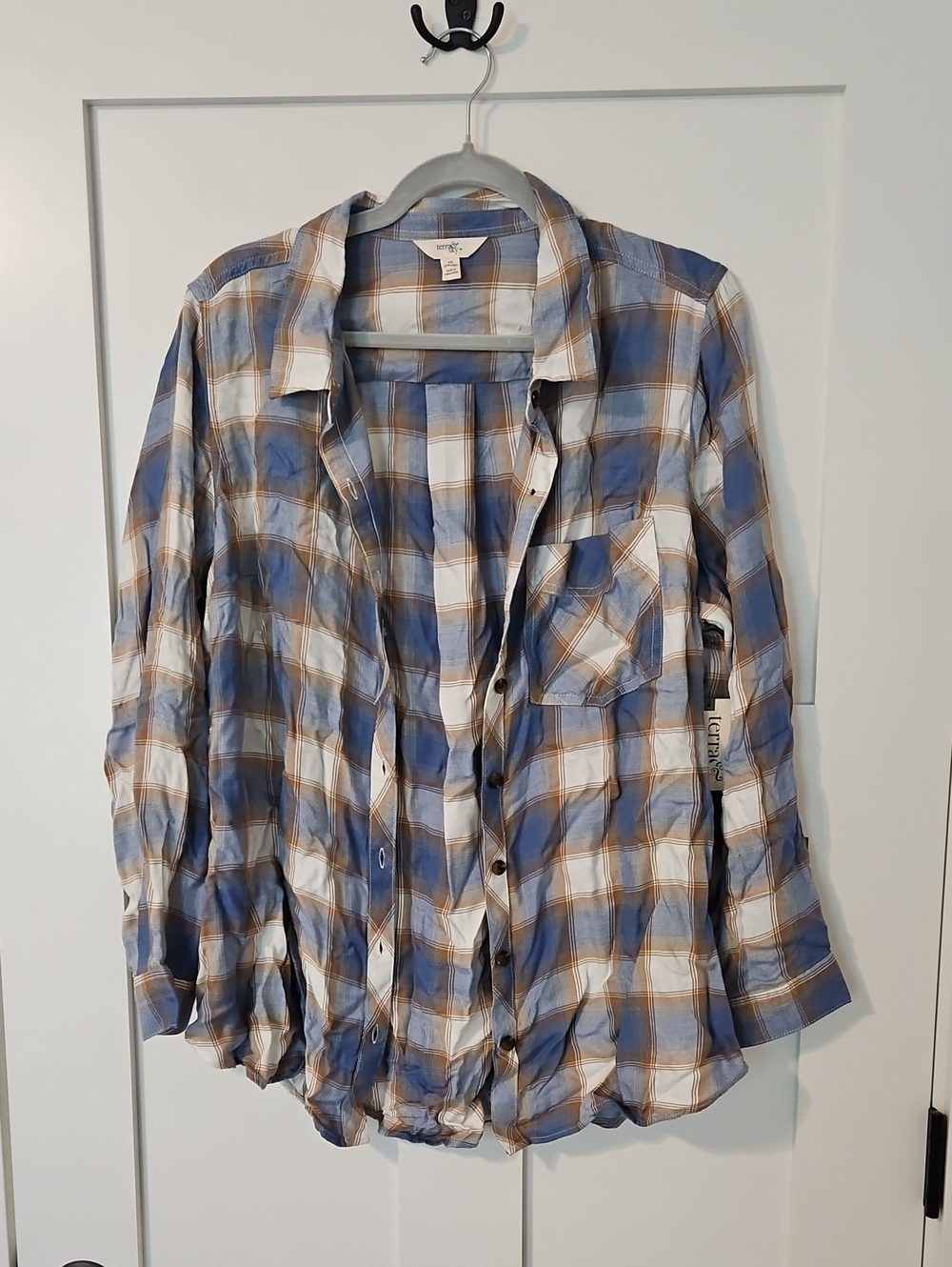 Terra & Sky Blue Cream and Tan Plaid Button-Down Shirt